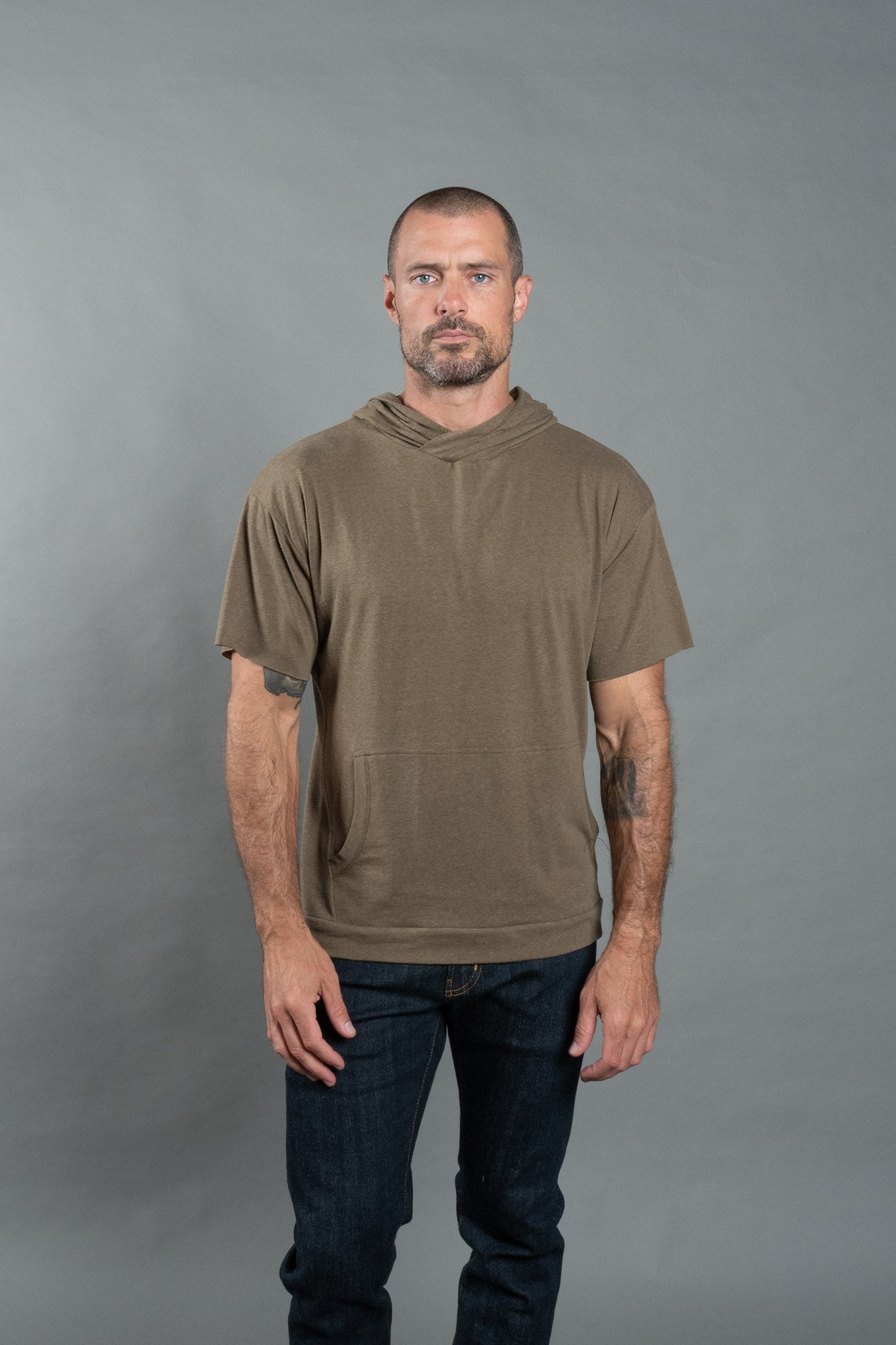 Men's Jersey Tee Kangaroo Pocket Hoodie