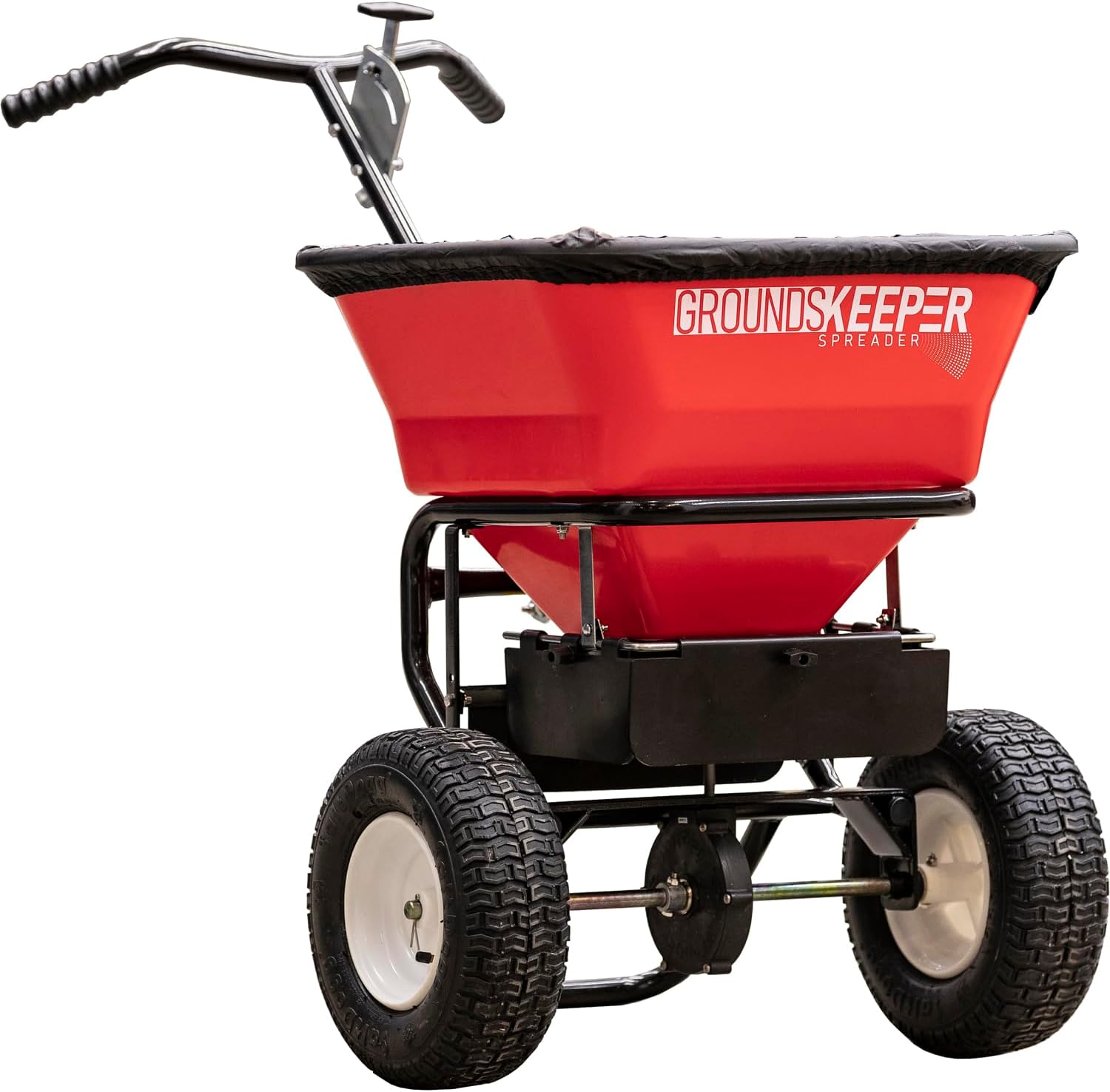 Multi-Purpose Walk Behind Push Spreader Grounds Keeper, 100 Pound Capacity, Multi Use Tool for Grass Seed, Salt, De-Icer, Fertilizer and Seeds